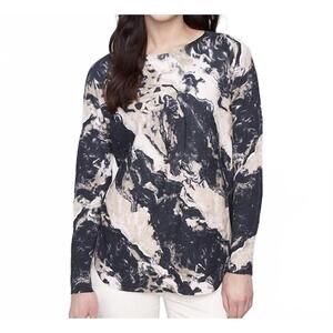 NEW CHARLIE B women's rounded hem sweater in granite